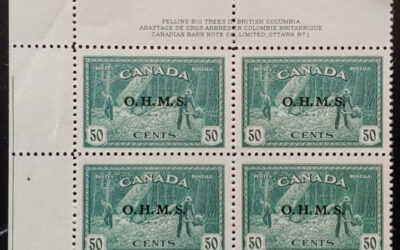 Canada #O9 F/VF Never Hinged UL 50c Official Plate Block
