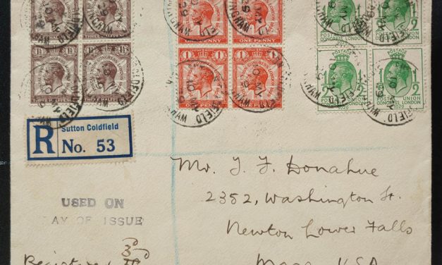 G.B. #205-7 10 May 1929 12d Registered PUC Block FDC to U.S. (12)