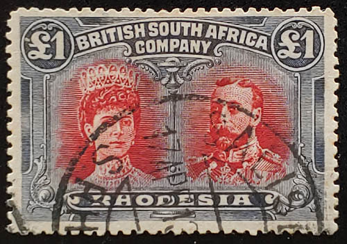 Rhodesia #118 17 Apr 1913 Used Pound Double Head w/ 1982 Cert.