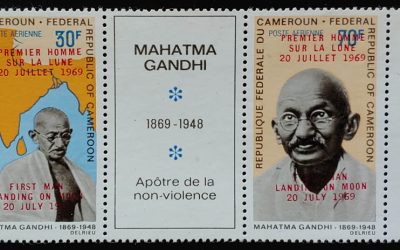 Cameroun #C112, C116 VFNH 1969 Gandhi and Space Ovpt Triptych
