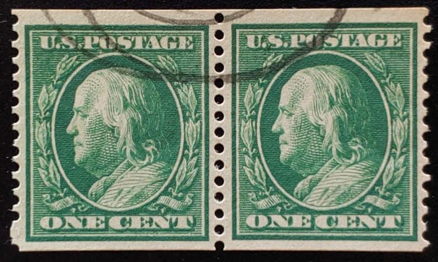 U.S.A. #387 F/VF Used 1912 1c Coil Pair