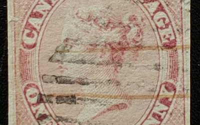 Canada #8 F/VF Used 1857 1/2d Rose Imperforate