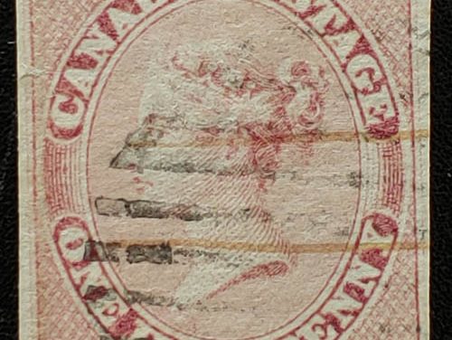 Canada #8 F/VF Used 1857 1/2d Rose Imperforate