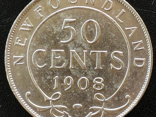 Newfoundland AU58 1908 Edward VII Silver 50 Cents