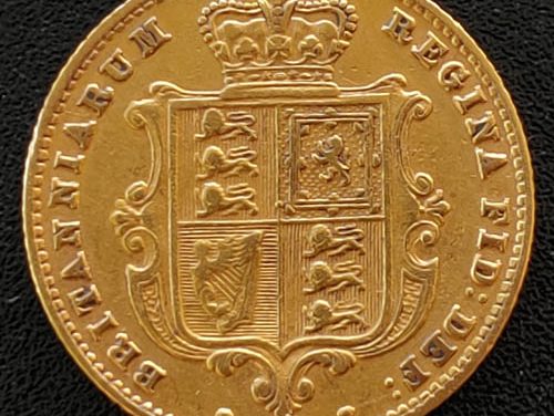 G.B./Colonial Canada VF+ 1870 QV Shield Half Sovereign .1177oz AGW