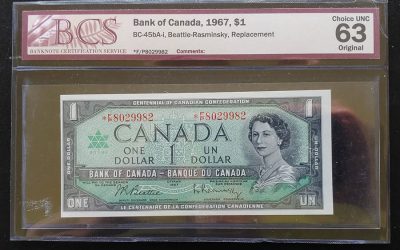 Bank of Canada #BC45bA-I BCS Choice Unc 63 Replacement $1