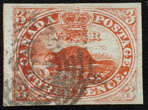 Canada #4d VF Used 1852 3d Beaver, portion of next stamp