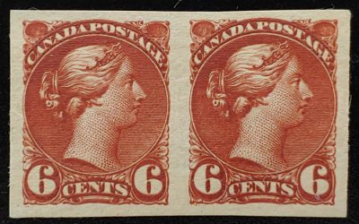 Canada #43b VF Unused 1895 6c Small Queen Imperf Pair