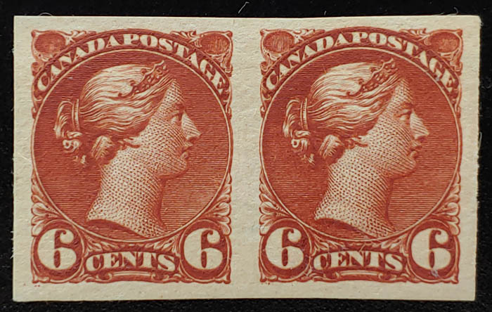 Canada #43b VF Unused 1895 6c Small Queen Imperf Pair