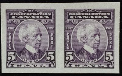 Canada #144a VFNH 1927 5c Laurier Imperforate Pair, 250 exist