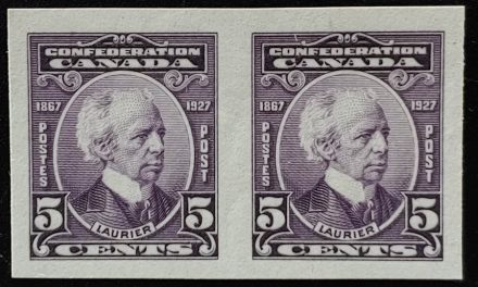 Canada #144a VFNH 1927 5c Laurier Imperforate Pair, 250 exist