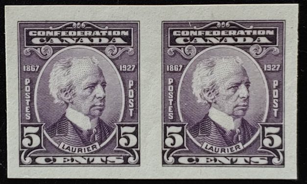 Canada #144a VFNH 1927 5c Laurier Imperforate Pair, 250 exist