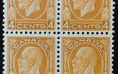 Canada #198 VFNH 1932 4c George V Block, one inclusion (4)