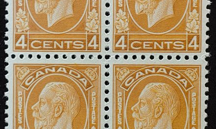 Canada #198 VFNH 1932 4c George V Block, one inclusion (4)