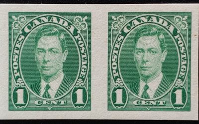 Canada #231c VFNH 1937 1c Imperforate Pair, 100 issued