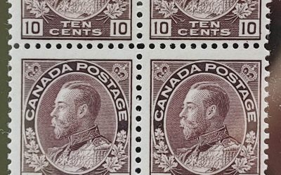 Canada #116LW Mint 1912 10c Lathework Block, 1 thin, 2 NH