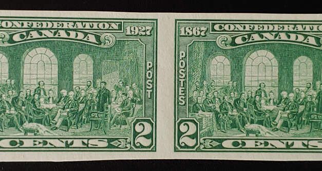 Canada #142a VFNH 1927 2c Imperforate Pair, 250 produced