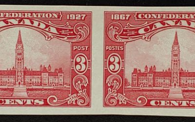 Canada #143a VFNH 1927 3c Imperforate Pair, 250 made