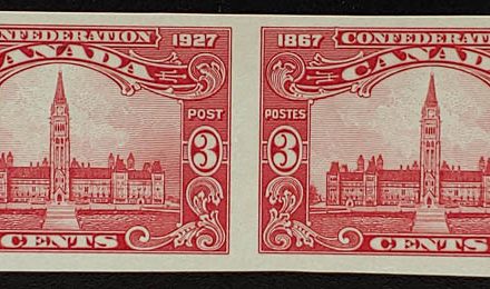 Canada #143a VFNH 1927 3c Imperforate Pair, 250 made