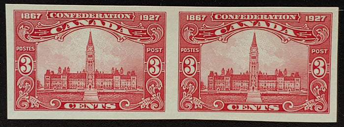 Canada #143a VFNH 1927 3c Imperforate Pair, 250 made