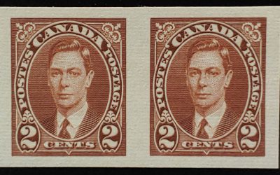 Canada #232c VFNH appearing 1937 2c Imperf Pair