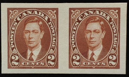 Canada #232c VFNH appearing 1937 2c Imperf Pair