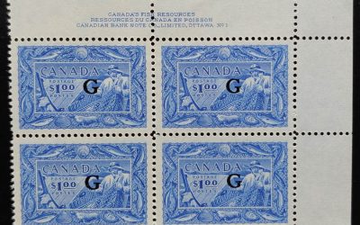 Canada #O27 VF stamps NH 1951 UR $1 Fish Plate 1 Block (4)