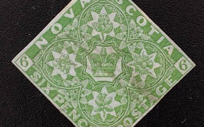 Nova Scotia #4 Fine Used 1851 6d Yellow Green