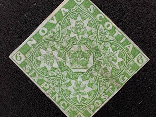 Nova Scotia #4 Fine Used 1851 6d Yellow Green