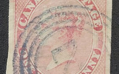 Canada #8 F/VF Used 1857 1/2d Rose Belleville Blue 4-ring cancel