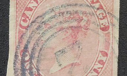 Canada #8 F/VF Used 1857 1/2d Rose Belleville Blue 4-ring cancel