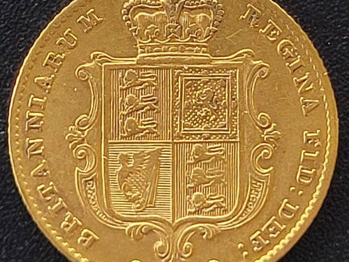G.B./Colonial Canada VF+ 1844 QV Shield Gold 1/2 Sovereign