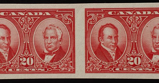 Canada #148a VFNH 1927 20c Historical Imperforate Pair