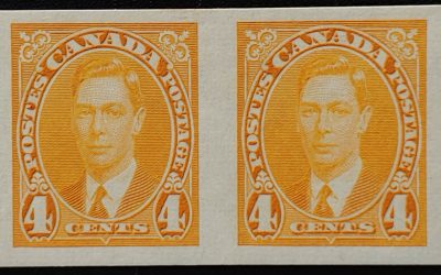 Canada #234a VF Mint 1937 4c George VI Imperforate Pair