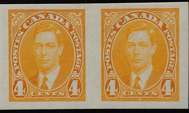 Canada #234a VF Mint 1937 4c George VI Imperforate Pair