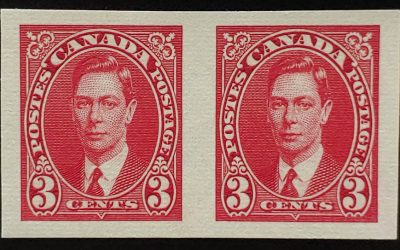 Canada #233b VF Mint 1937 3c Imperf Pair