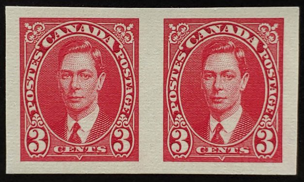 Canada #233b VF Mint 1937 3c Imperf Pair