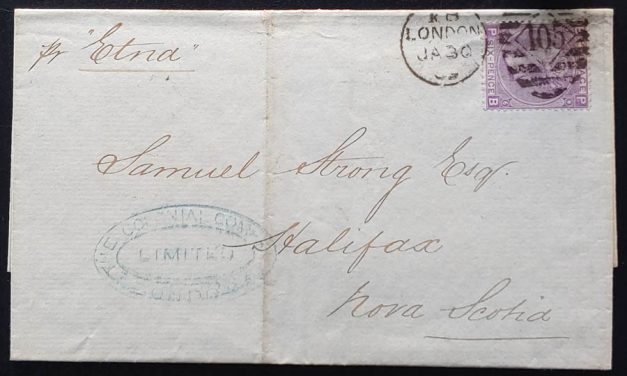 G.B. #45 30 Jan 1869 6d Plate 6 Transatlantic FLS to Nova Scotia