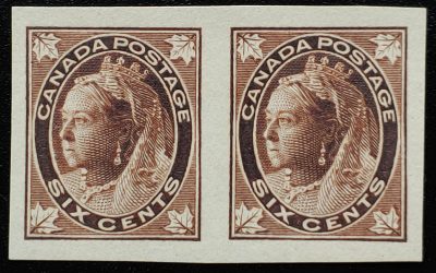 Canada #71a VF Mint 1897 6c QV Leaf Imperforate Pair