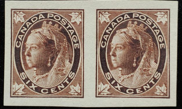 Canada #71a VF Mint 1897 6c QV Leaf Imperforate Pair