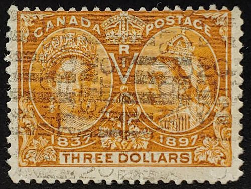 Canada #63 Fine Used 1897 $3 Jubilee, 13,500 issued