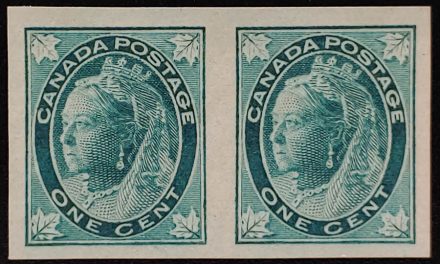 Canada #67i VF Unu 1897 1c QV Leaf Imperf Pair