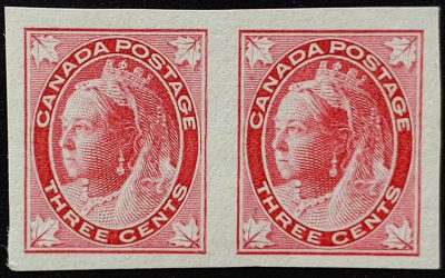Canada #69a VF Mint 1898 3c Imperforate Pair, 100 issued