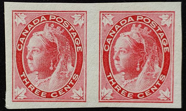 Canada #69a VF Mint 1898 3c Imperforate Pair, 100 issued