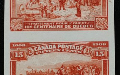 Canada #102i VF Unused 1908 15c Quebec Imperforate Pair