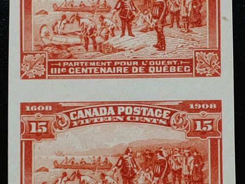 Canada #102i VF Unused 1908 15c Quebec Imperforate Pair