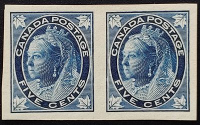 Canada #70a VF Mint 1897 5c QV Leaf Imperforate Pair