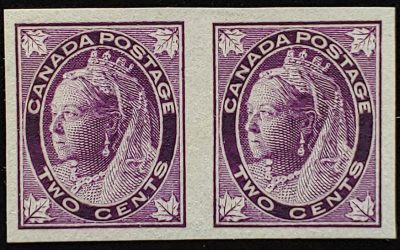 Canada #68i VF Unused 1897 2c QV Leaf Imperforate Pair