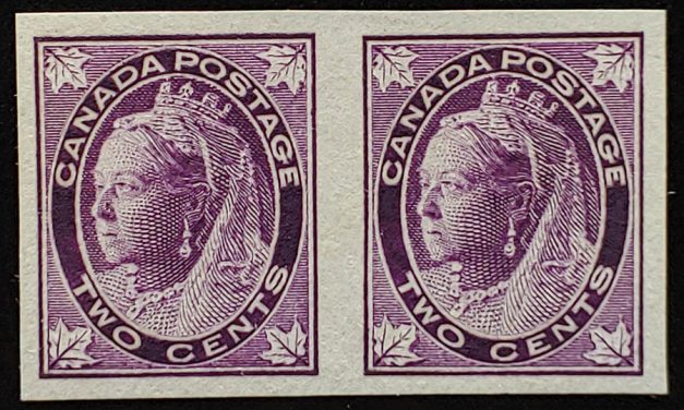 Canada #68i VF Unused 1897 2c QV Leaf Imperforate Pair