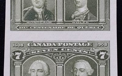 Canada #100i VF Unused 1908 7c Imperforate Pair, 50 issued